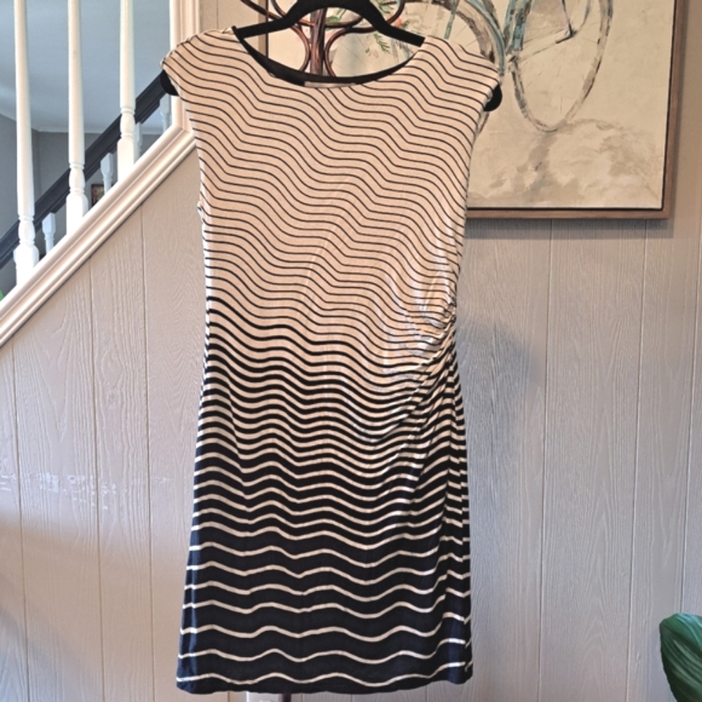 Womens LOFT Striped Wavy Side Cinched Sleeveless Lined Mini-dress Size SP